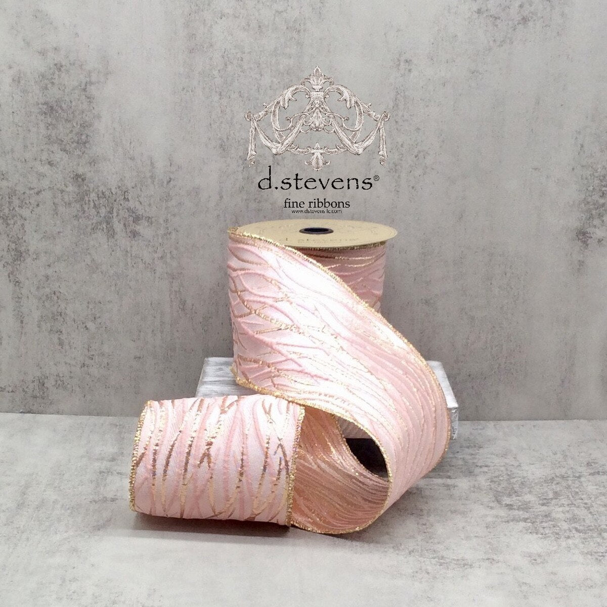 Pink Gold Metallic Abstract Brocade Ribbon 4" x 10 Yds