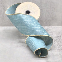 Frosted Gold Blue Jacquard Ribbon 4 Inch x 10 Yards