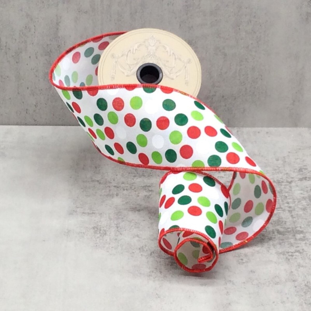 Polka Dots Canvas Ribbon White Red Green 3" x 10 Yds