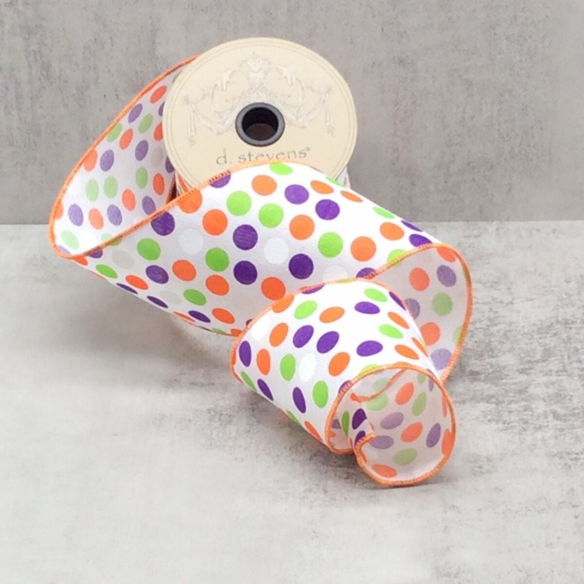 Polka Dots Canvas Ribbon White Orange Purple Green 3" x 10 Yds