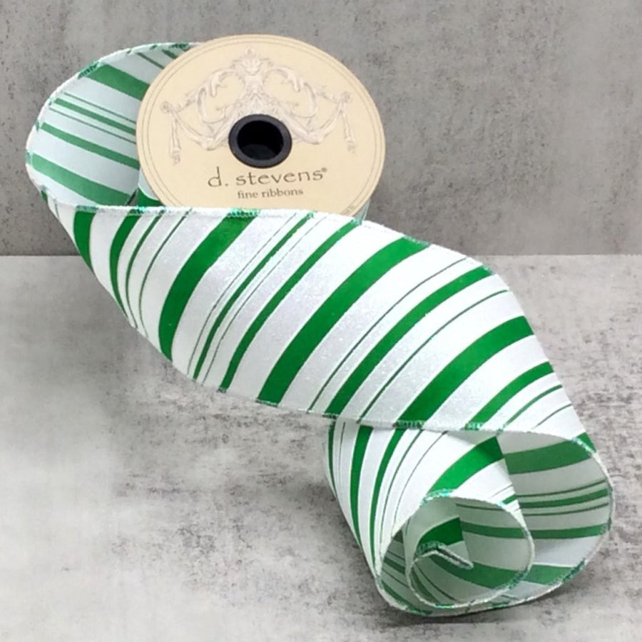 Green Satin Iridescent Glitter Stripes Ribbon 3" x 10 Yds