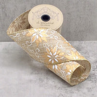 Poinsettia Swirl Natural Ribbon Linen Gold White 4