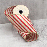 Linen Ribbon Red Gold Glitter Diagonal Stripe 4