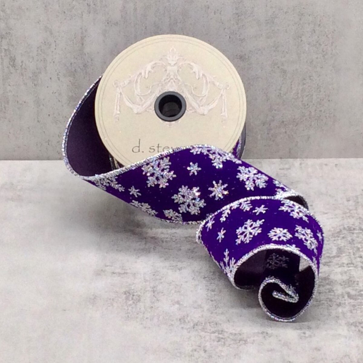 Silver Glitter Snowflakes Velvet Ribbon 2.5" x 10 Yds