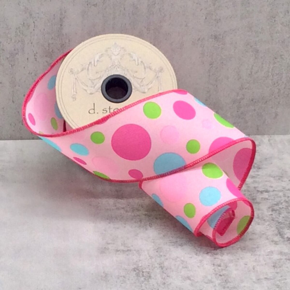 Polka Dot Linen Ribbon in Pink Blue Green 2.5" x 10 Yds
