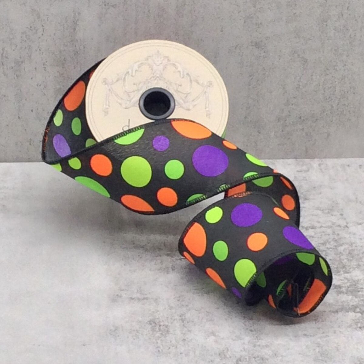 Polka Dots Linen Ribbon in Orange Green Purple 2.5" x 10 Yds