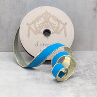 Pacific Blue Ribbon Velvet Metallic Gold Back 1 Inch 25 Yards