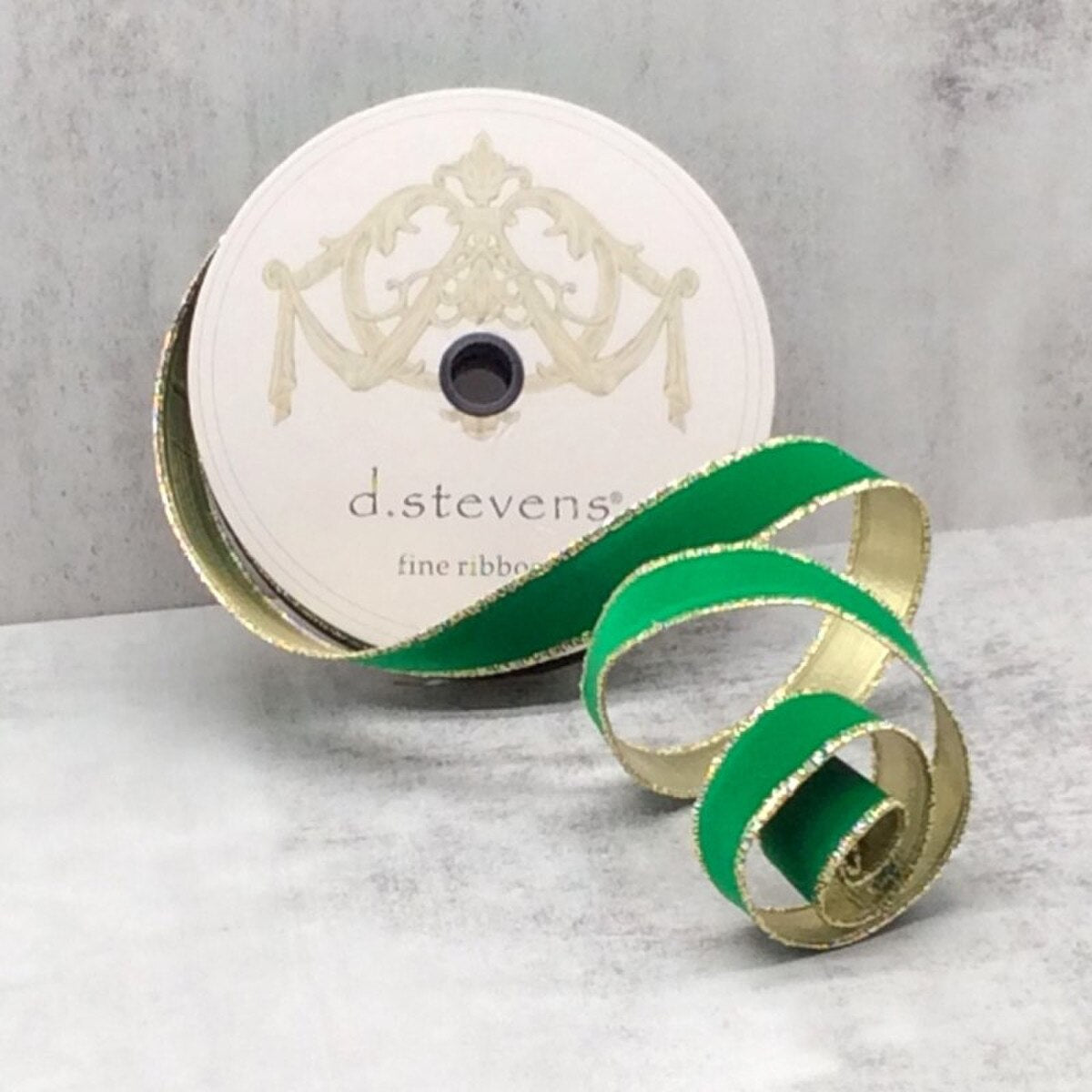 Forest Green Ribbon Flocked Velvet Metallic Gold Back 1" x 25 Yds