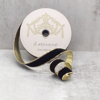 Flocked Velvet Gold Back Black Ribbon 1 Inch x 25 Yds