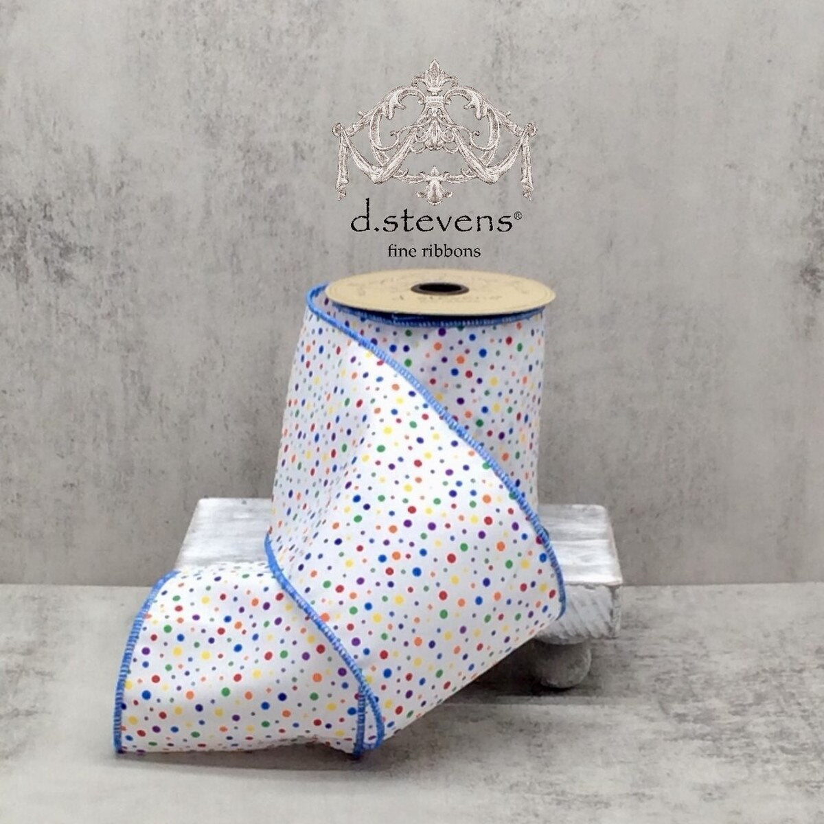 Linen Ribbon with Colorful Dots Red Green Blue 4" x 10 Yds