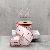Linen Gold Red Heart White Ribbon 2.5