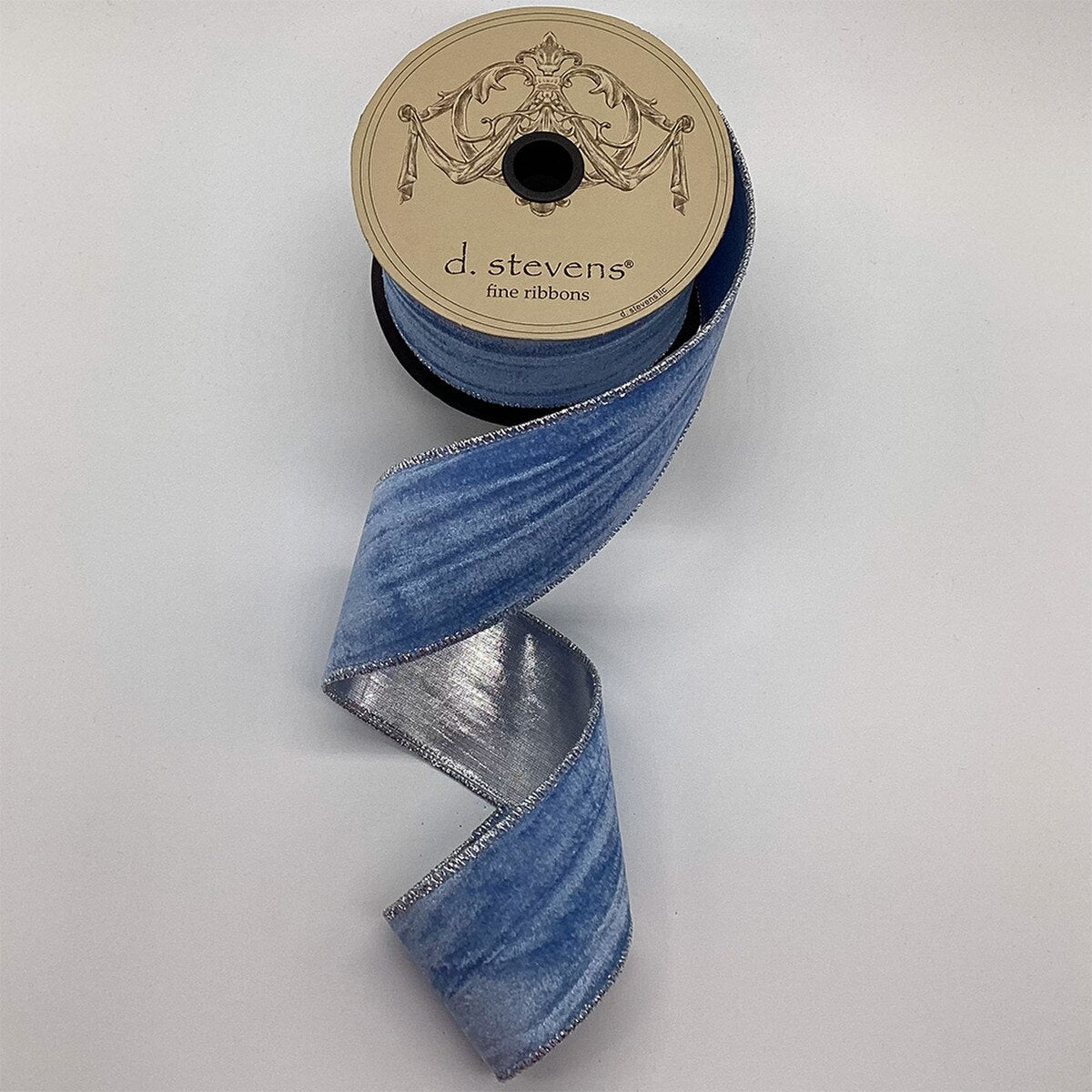 Sky Blue Ribbon Marble Velvet Silver Lame 2.5" x 10 Yds