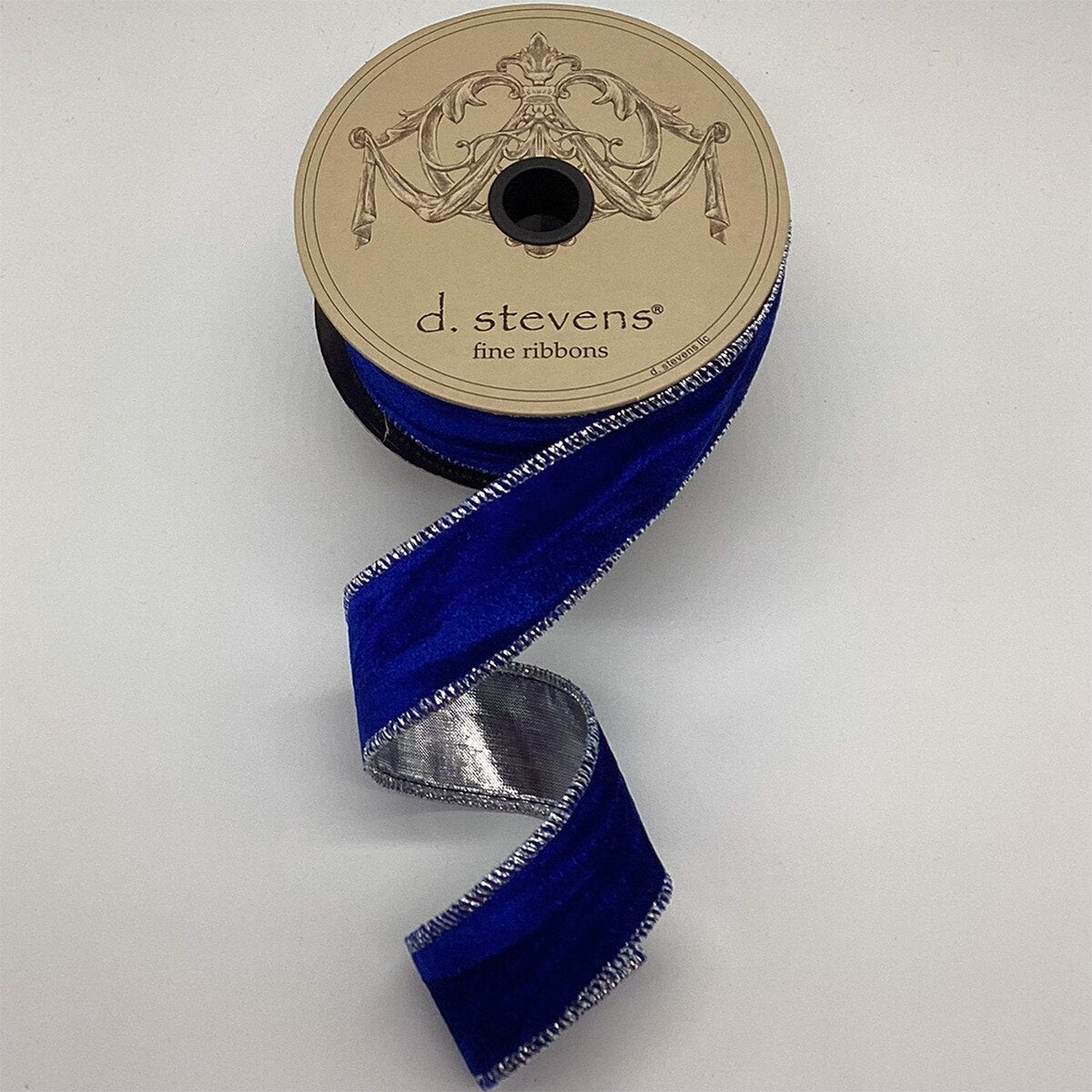 Cobalt Ribbon Marble Velvet Silver Lame 1.5" x 10 Yds