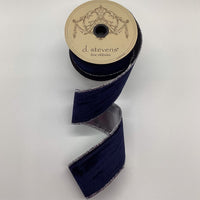 Marble Velvet Midnight Ribbon 2.5 Inch Silver Lame