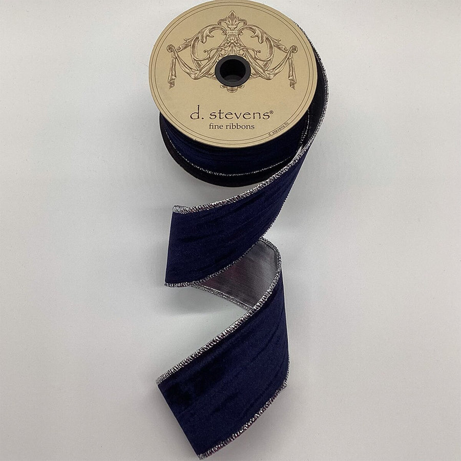 Marble Velvet Midnight Ribbon 2.5 Inch Silver Lame