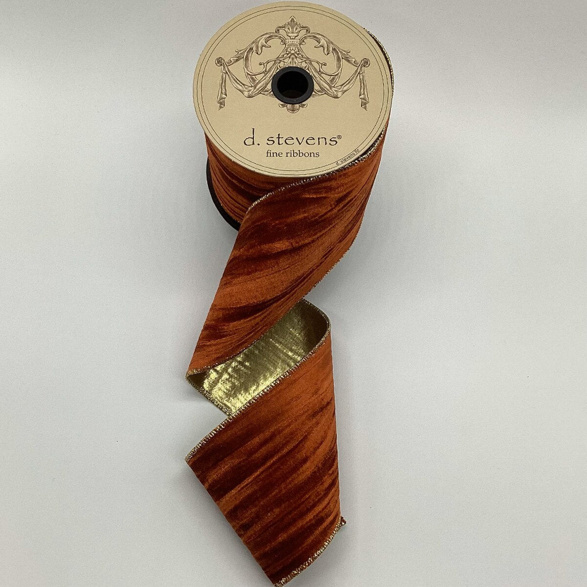 Marble Velvet Ribbon Gold Lame Back Rust 4" x 10 Yds