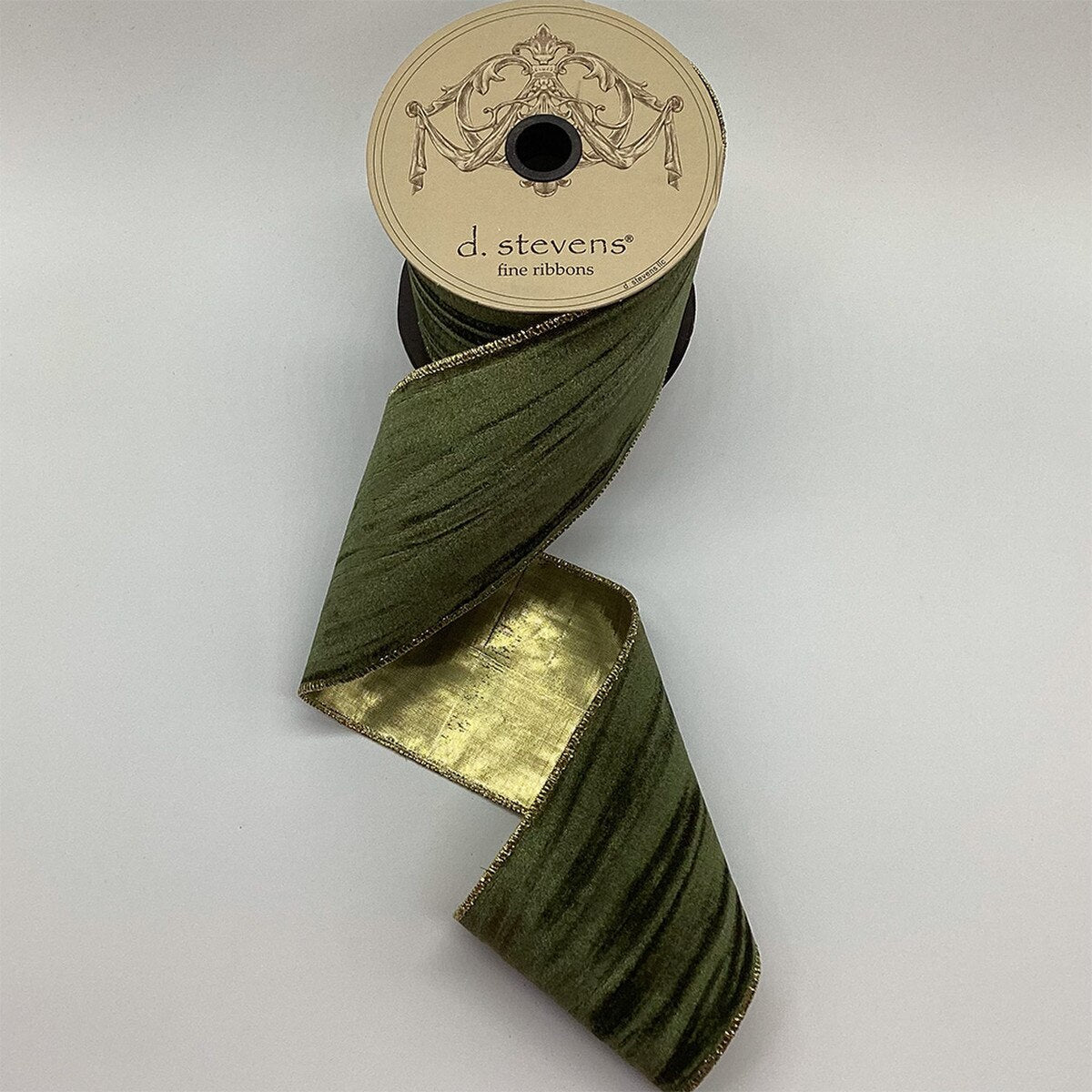 Marble Velvet Ribbon 4 Inch x 10 Yards Gold Lame Back Olive