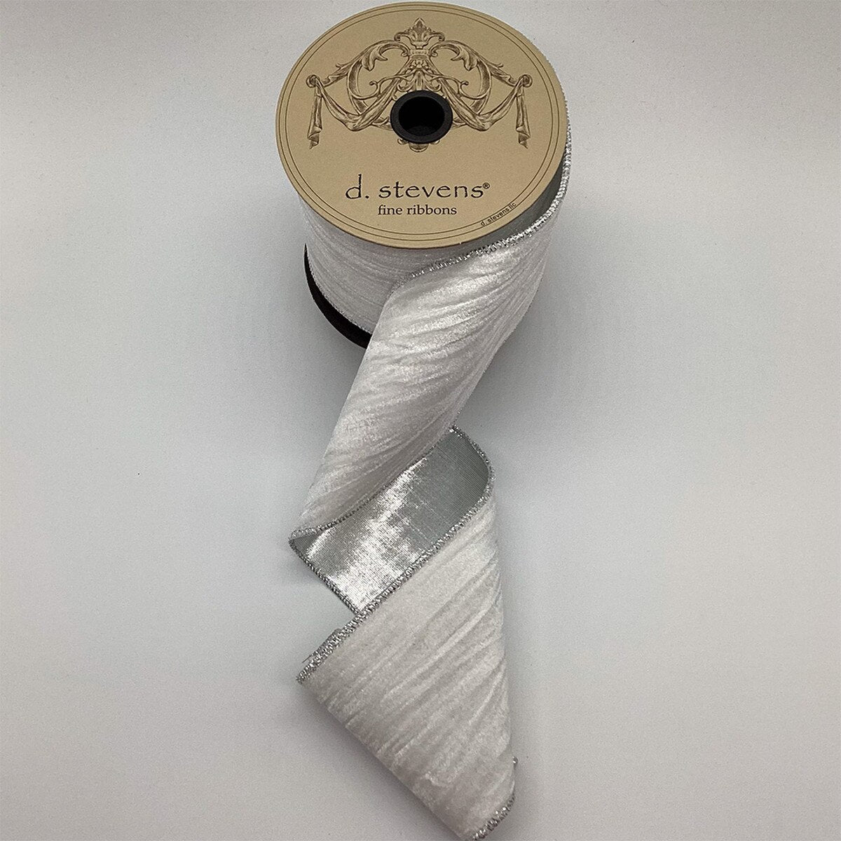 Winter White Ribbon Marble Velvet Silver Lame 4" x 10 Yds