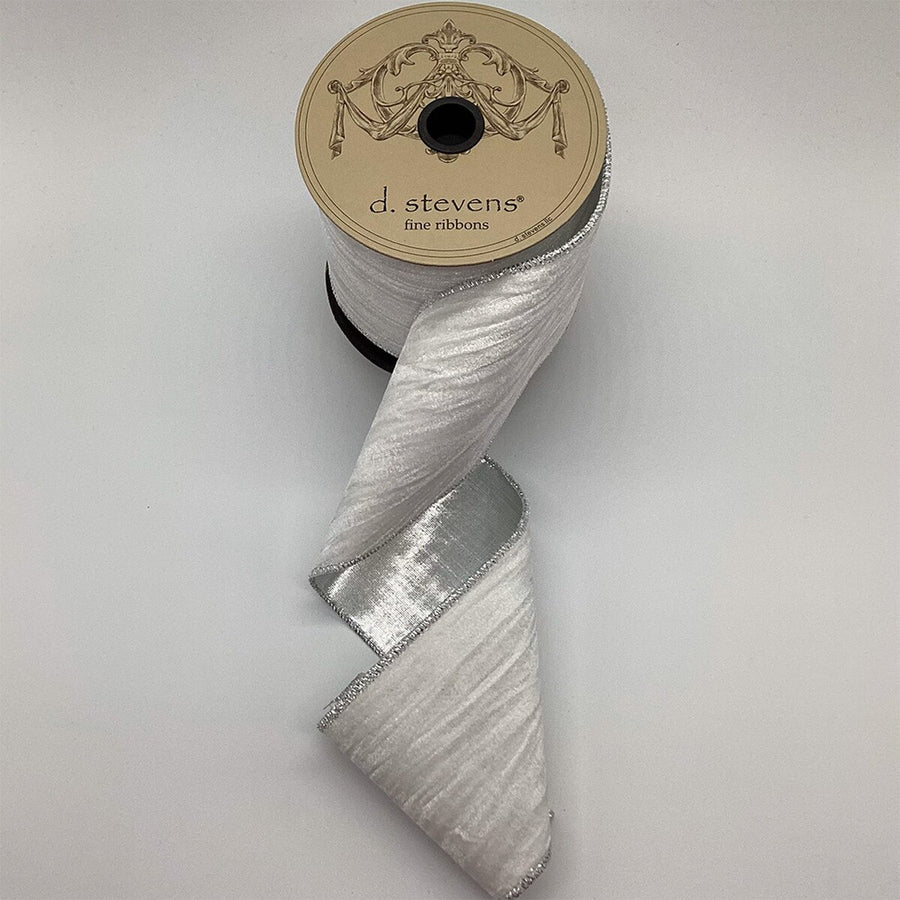 Winter White Ribbon Marble Velvet Silver Lame 4" x 10 Yds