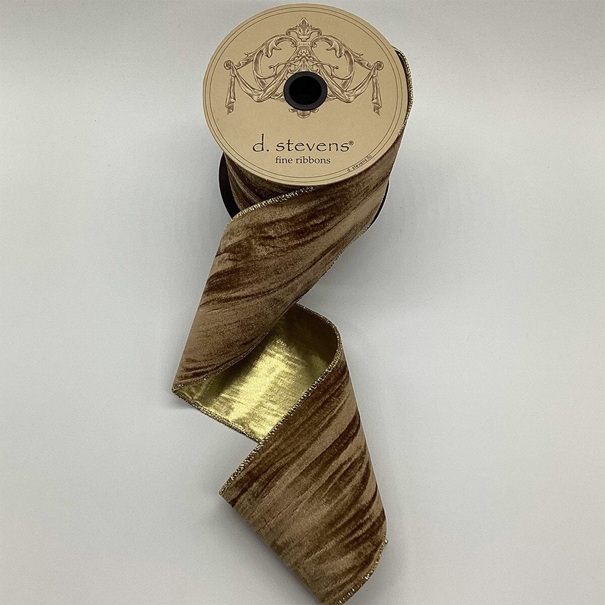 Marble Velvet Ribbon Gold Lame Back Latte 4" x 10 Yds