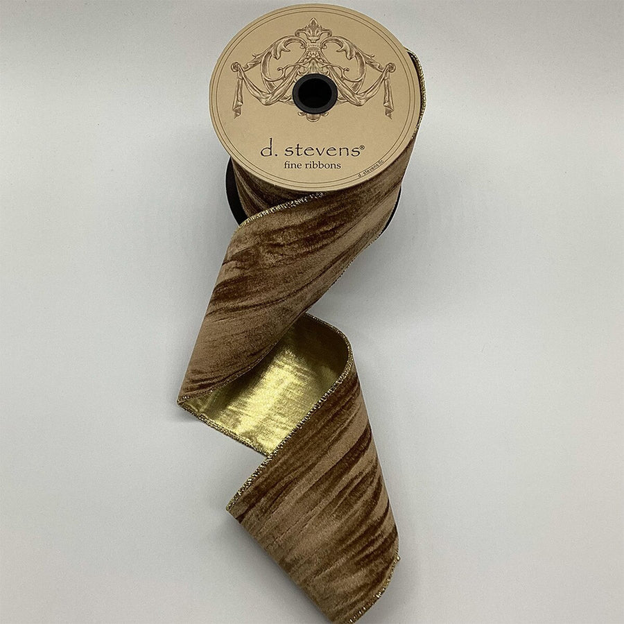 Marble Velvet Ribbon Gold Lame Back Latte 4" x 10 Yds