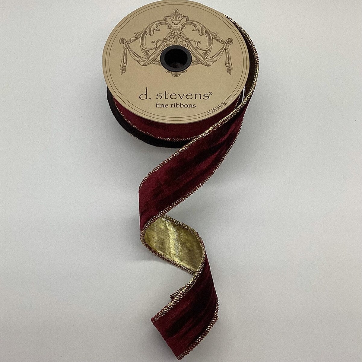 Burgundy Ribbon Marble Velvet Gold Lame 1.5" x 10 Yds