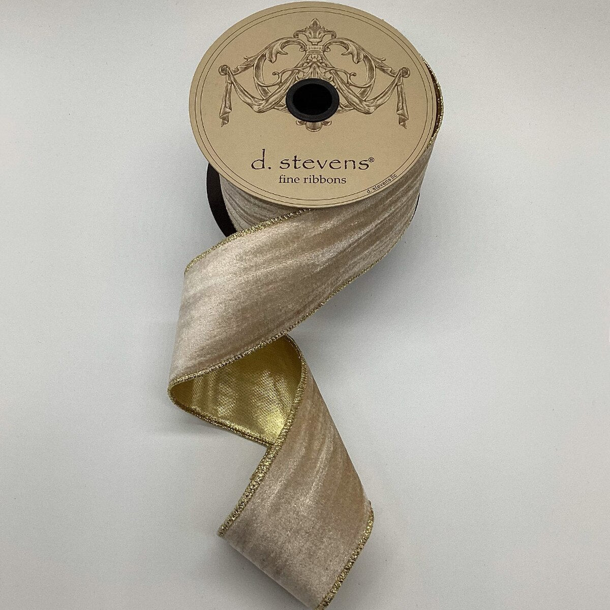 Champagne Ribbon Marble Velvet Gold Lame 2.5 Inch x 10 Yds