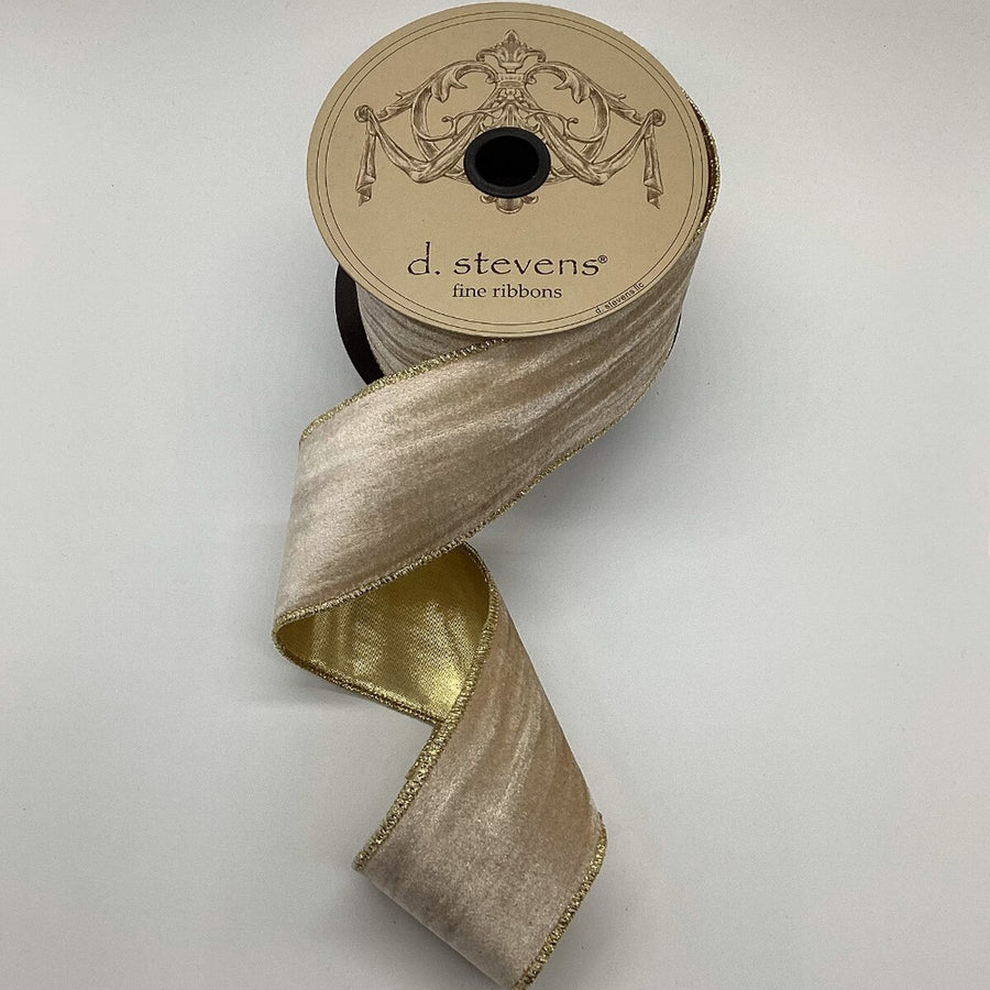 Champagne Ribbon Marble Velvet Gold Lame 2.5 Inch x 10 Yds