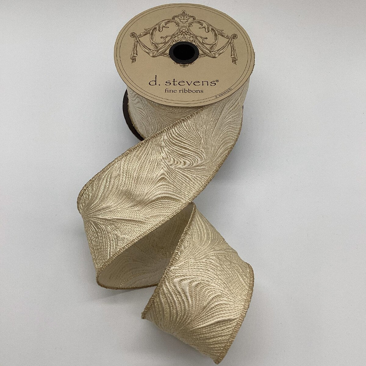 Jacquard Waves Ribbon Ivory Gold 2.5 Inch x 10 Yards