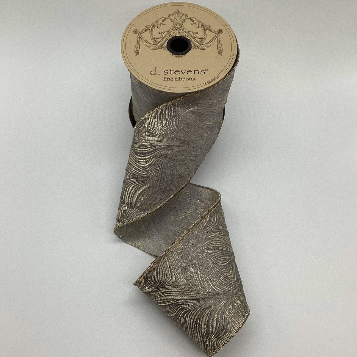 Grey Gold Jacquard Waves Ribbon 4 Inch x 10 Yards
