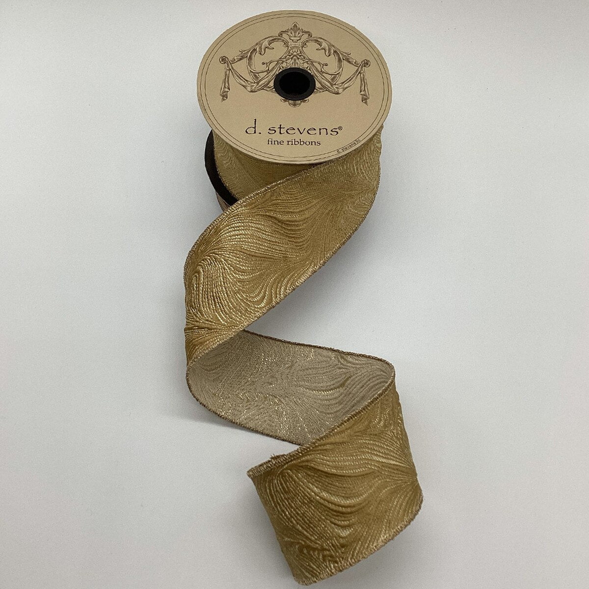 Gold Jacquard Waves Ribbon 2.5 Inch x 10 Yards