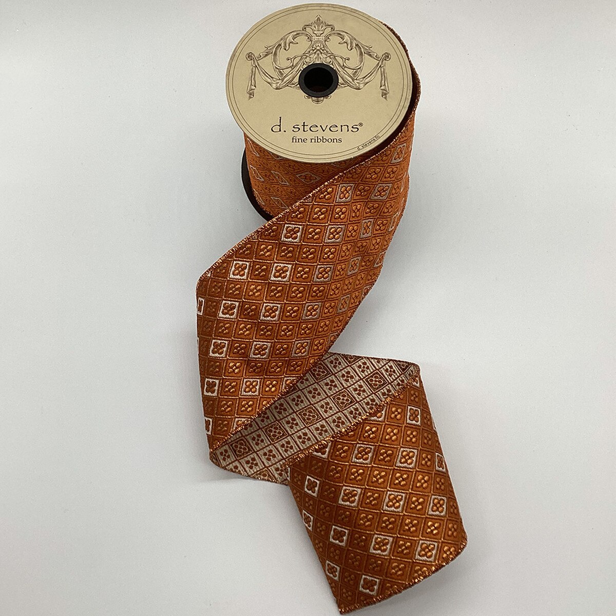 Jacquard Floral Ribbon Orange Copper 4 Inch x 10 Yards