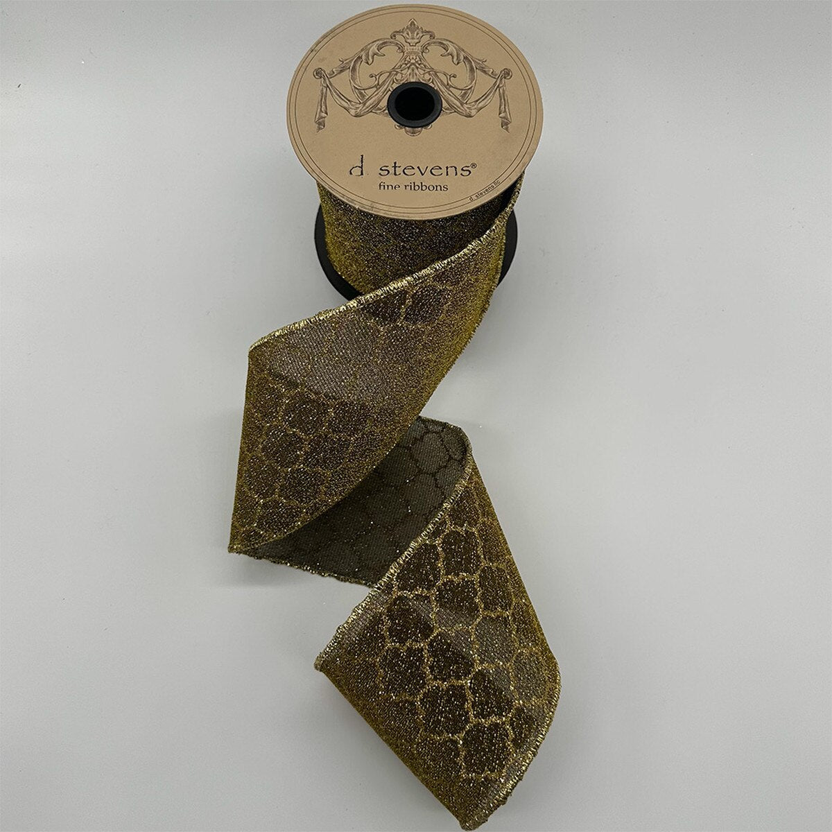 Gold Metallic Mesh Arabesque Pattern Ribbon 4" x 10 Yds