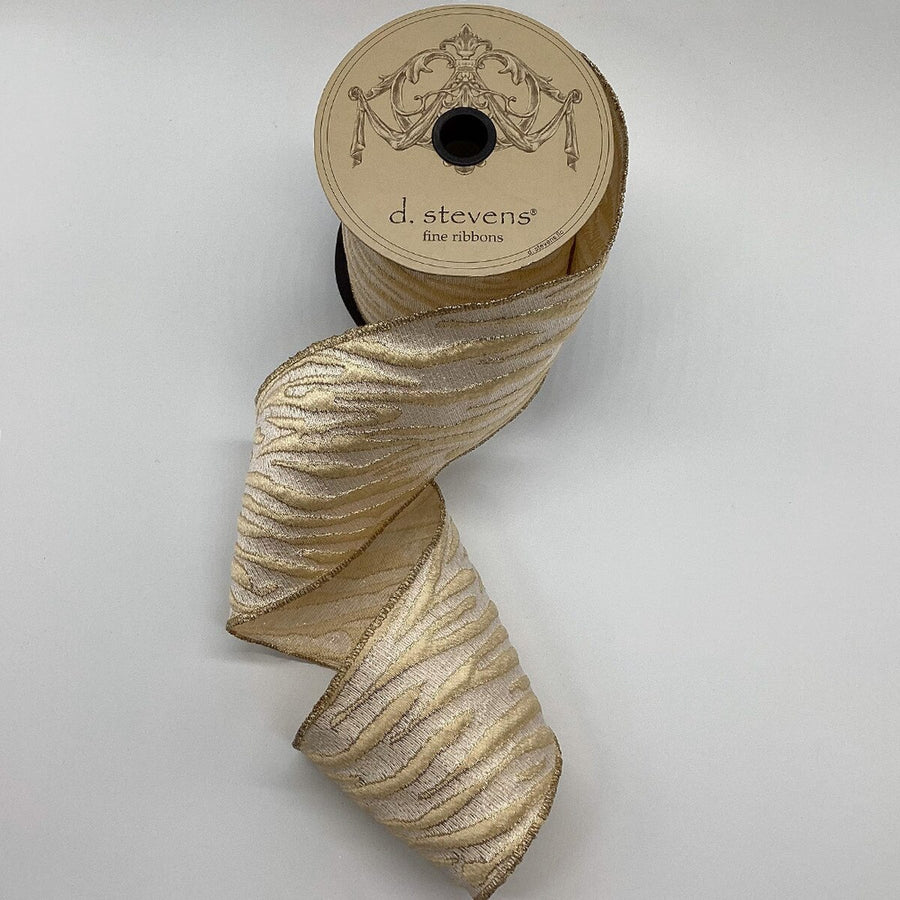 Jacquard Ribbon Cream Gold Animal Stripes 4" x 10 Yds