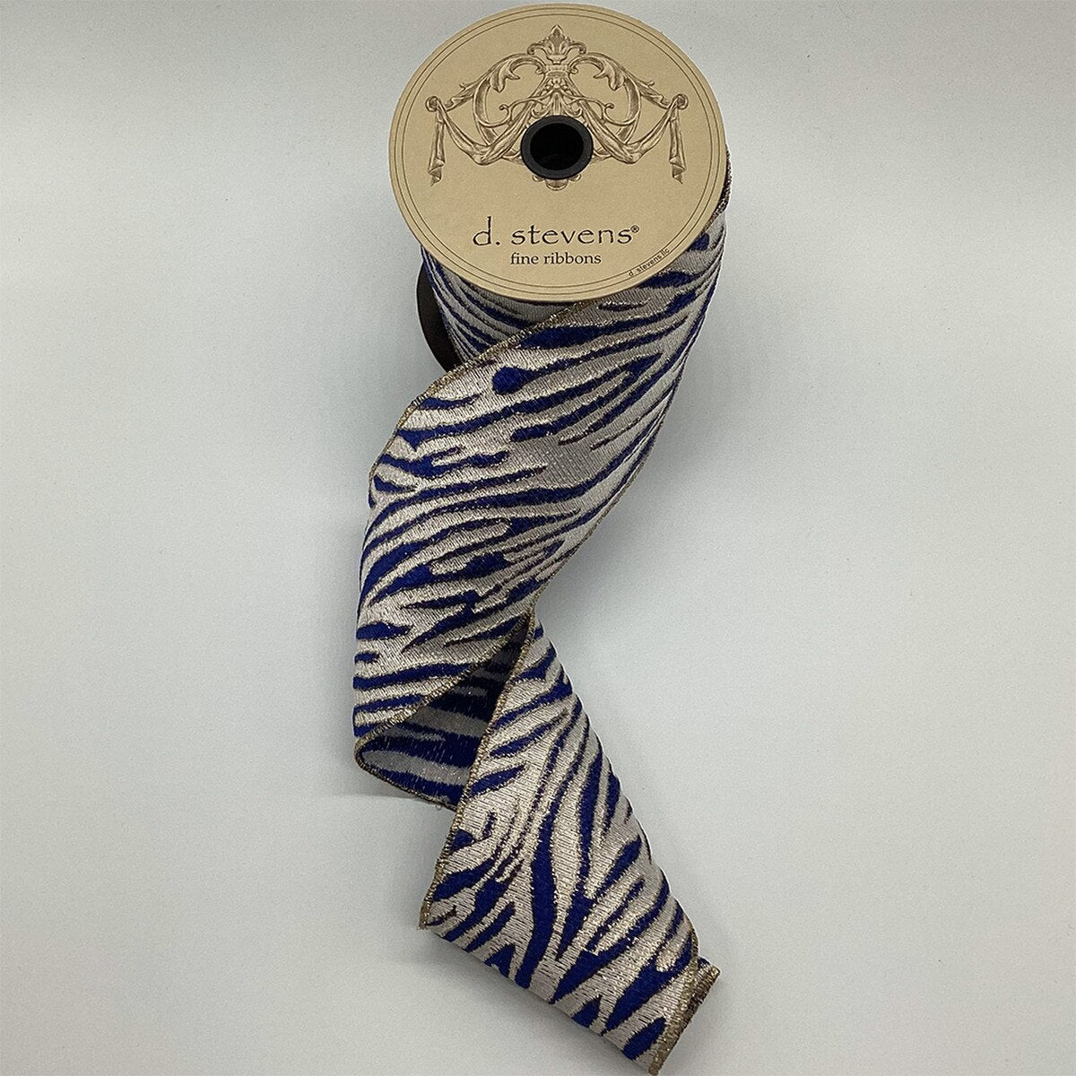 Navy Jacquard Animal Stripes Ribbon 4 Inch x 10 Yards