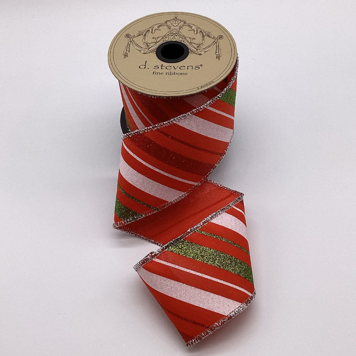 Glitter Stripes Ribbon Red White Green 2.5" x 10 Yds