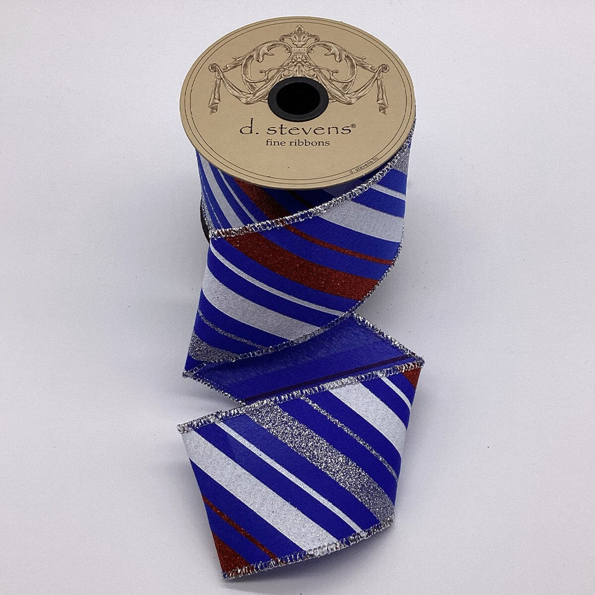 Red White Blue Diagonal Glitter Stripes Ribbon 2.5" x 10 Yds