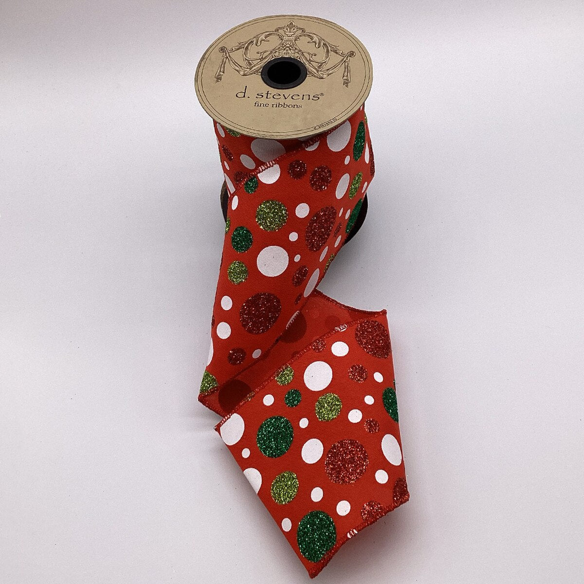 Hot Red Poplin Ribbon with Multi Color Glitter Dots 4" x 10 Yds