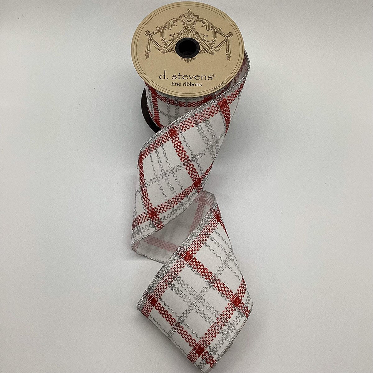 Plaid Velvet Glitter Ribbon Red White 4 Inch x 10 Yards