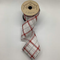 Plaid Velvet Glitter Ribbon Red White 4 Inch x 10 Yards