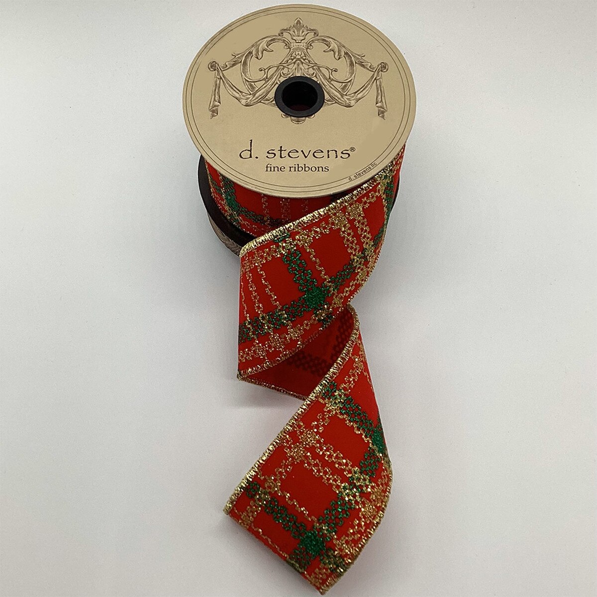 Plaid Velvet Glitter Ribbon Red Gold Green 2.5 Inch x 10 Yds