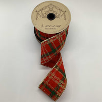 Plaid Velvet Glitter Ribbon Red Gold Green 2.5 Inch x 10 Yds