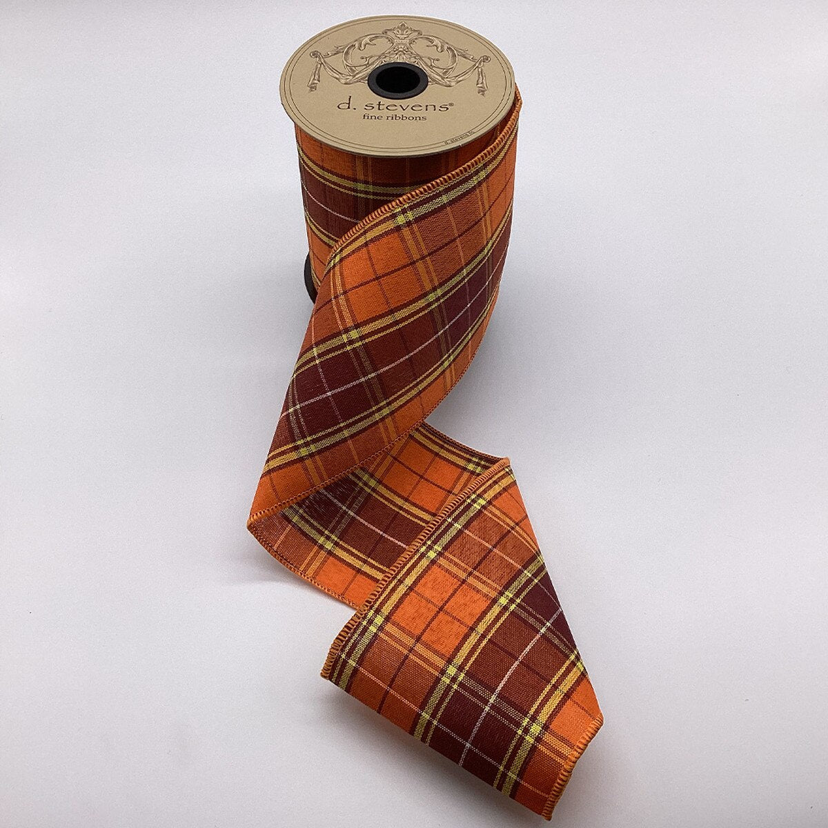 Plaid Ribbon Brown Orange Yellow 4 Inch x 10 Yards
