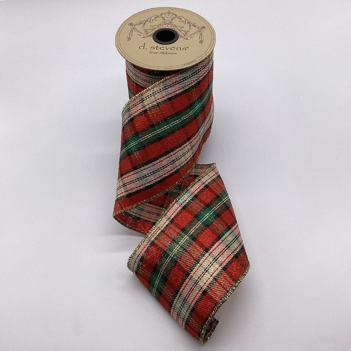 Tartan Stewart Ribbon Gold Red Green 4 Inch x 10 Yards