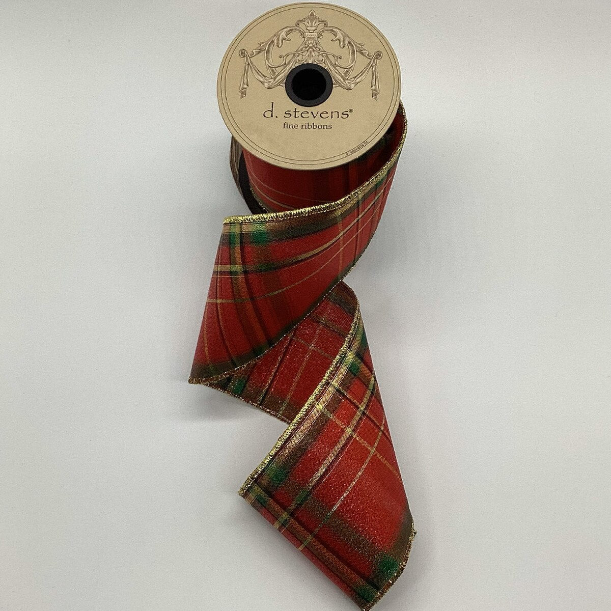 Plaid Ribbon Gold Red Green 4 Inch x 10 Yards