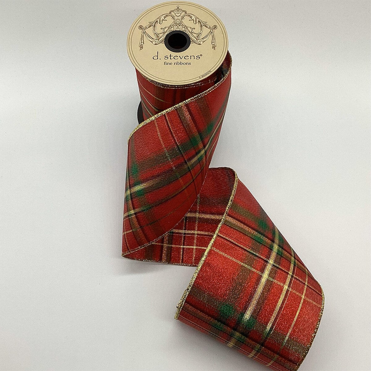 Metallic Plaid Ribbon in Gold Red Green 5 Inch x 10 Yards