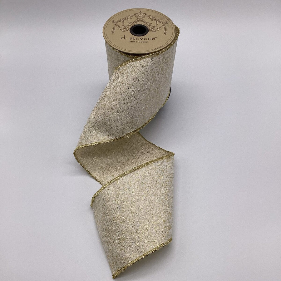 Ivory Gold Metallic Jacquard Ribbon 4 Inch x 10 Yards