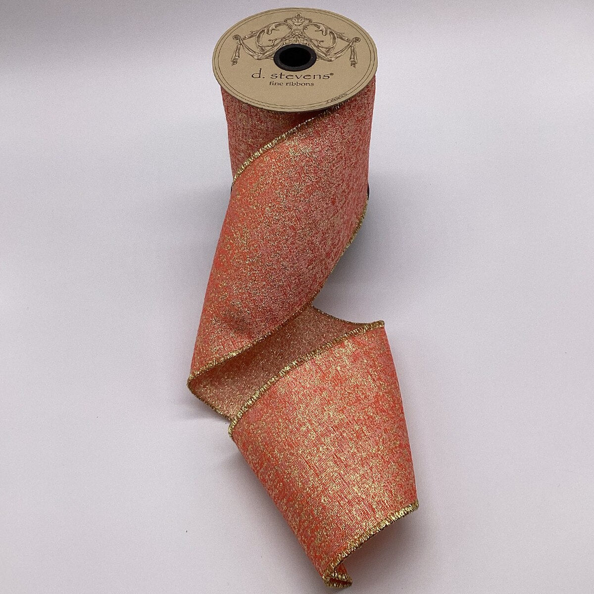 Coral Gold Metallic Jacquard Ribbon 4 Inch x 10 Yards