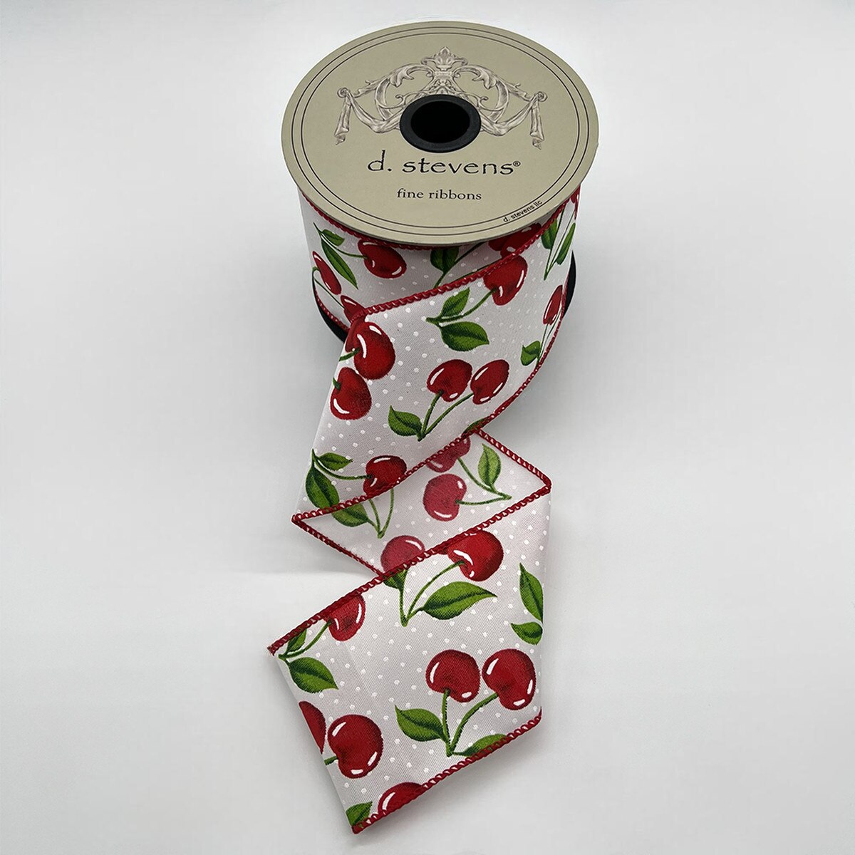 Cherries Polka Dot Poplin Ribbon 2.5" x 10 Yds White Red