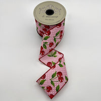 Polka Dot Pink Red Ribbon With Cherries 2.5